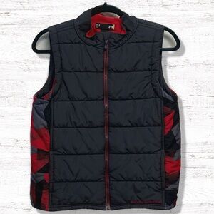 Under Armour Boy’s Puffer Vest Youth Size Large Loose Fit Black & Red Camo